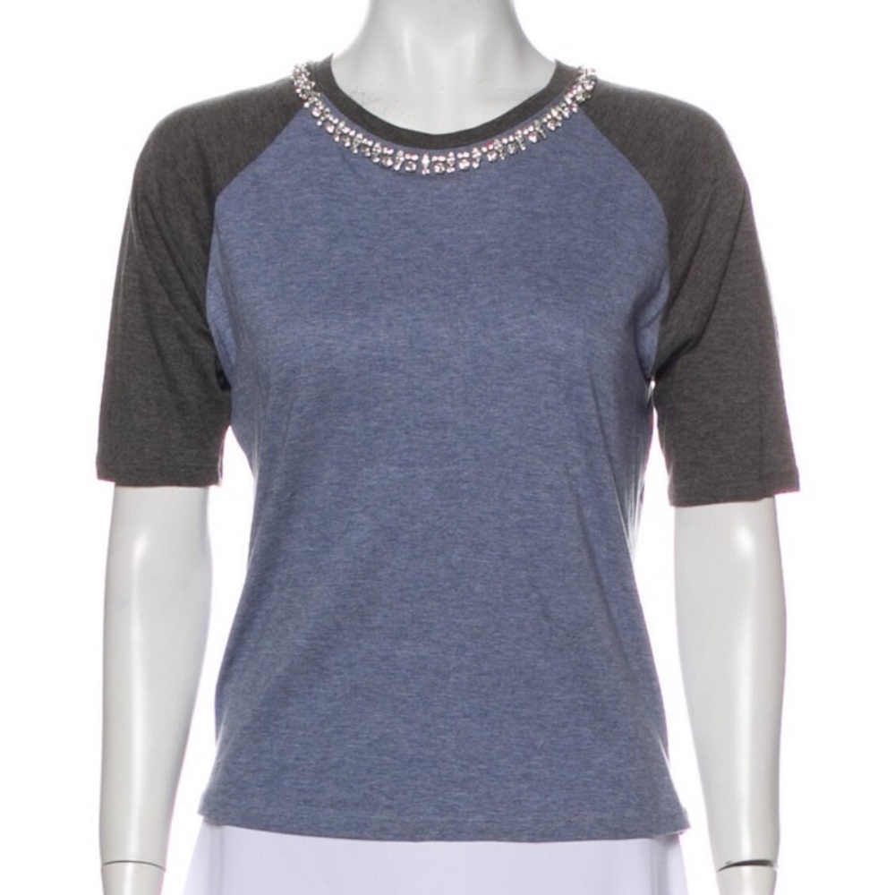 Miu Miu Crew Neck T Shirt w/ Neck Crystals